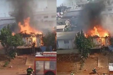 Imagem colorida de casa pegando fogo - Metrópoles