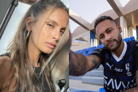 Montagem com fotos coloridas de Carola Diaz e Neymar - Metrópoles