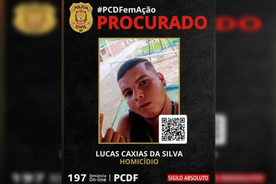 Cartaz procurado o Lucas Caxias por homicídio. Gordão do PCC