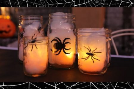 potinhos de halloween com luzes