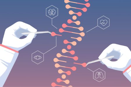 Ilustração mostra processo de edição genética do CRISPR terapia gênica