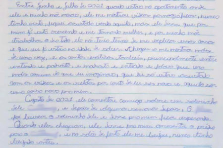 Imagem de carta redigida à caneta com letra cursiva - Metrópoles