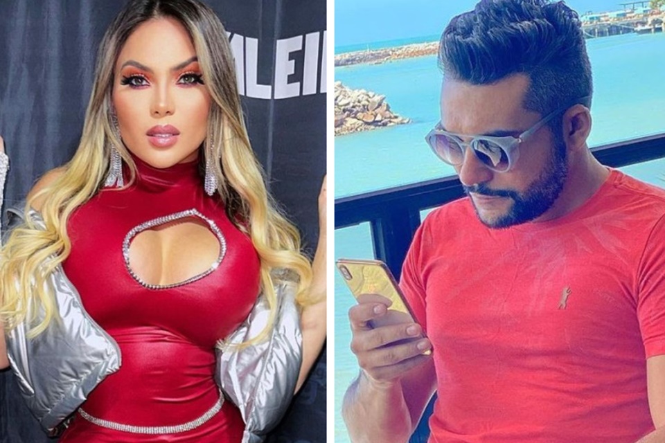 Monstagem feita a partir de fotos das redes sociais de Kally Fonseca e Alencar, ex-namorado da cantora - Metrópoles