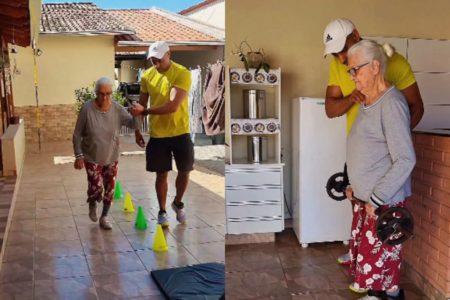 Foto colorida de uma senhora com um homem - Metrópoles