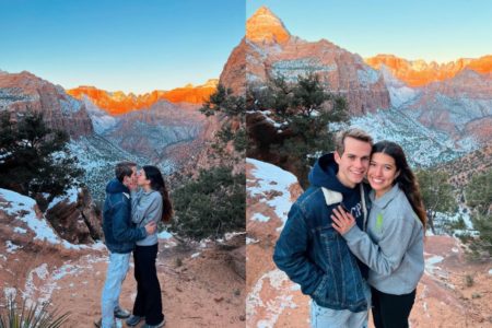 Foto colorida de um casal viajando - Metrópoles