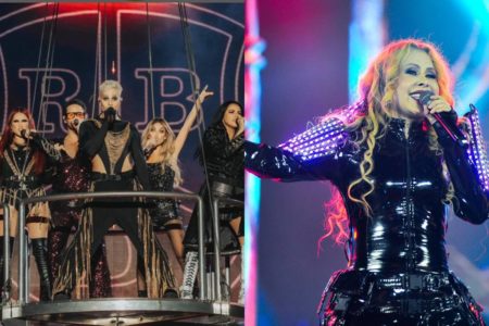 Montagem com fotos coloridas de RBD e Joelma - Metrópoles