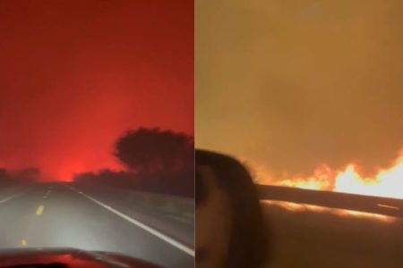 Imagem colorida de rodovia que coloca o Pantanal em chamas - Metrópoles