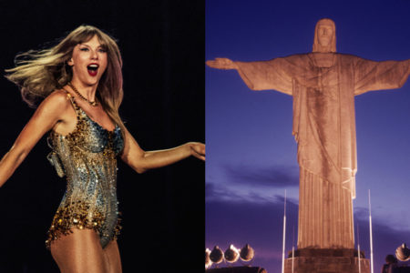 Imagem colorida de Taylor e Cristo Redentor - Metrópoles