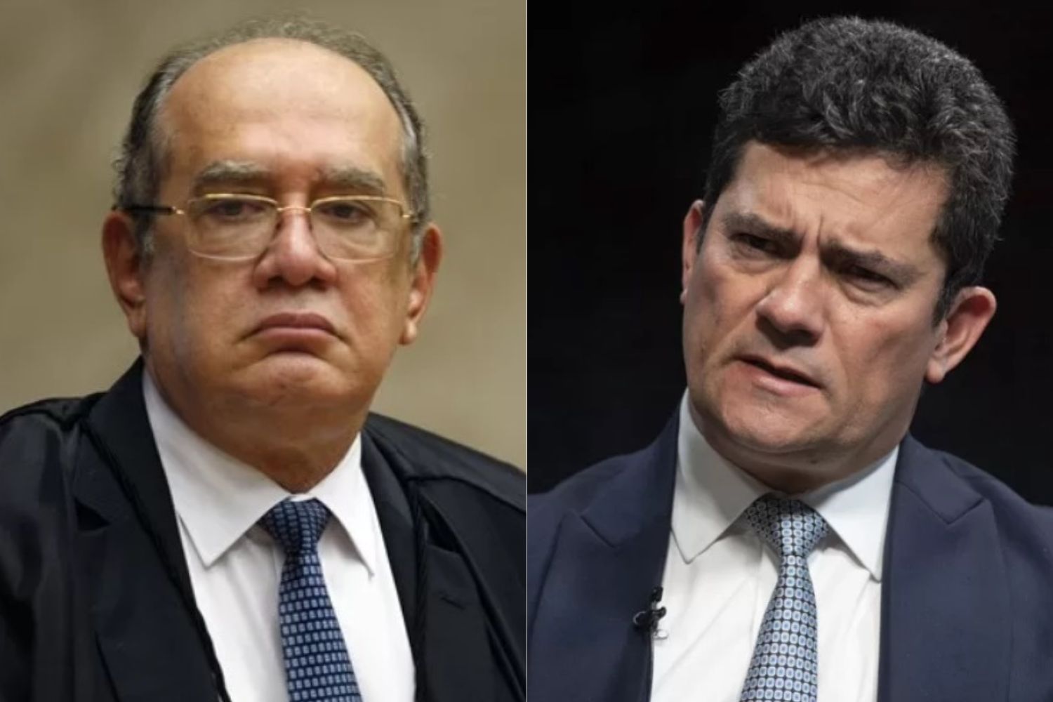 O ministro do Supremo Tribunal Federal Gilmar Mendes e o senador Sergio Moro, do União Brasil do Paraná