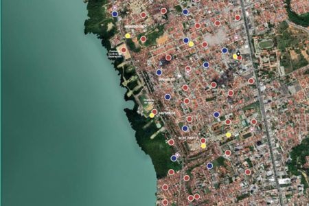 Imagem colorida mostra mapa de parte da cidade de maceió, que enfrenta problema com colapso de mina- metrópoles