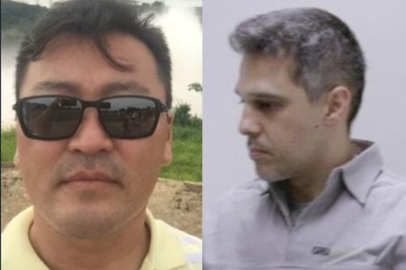 Montagem de duas fotos coloridas de dois agentes da PF. Esquerda japonês de óculos escuros e cabelo curto. Direita homem branco de cabelo curto - Metrópoles