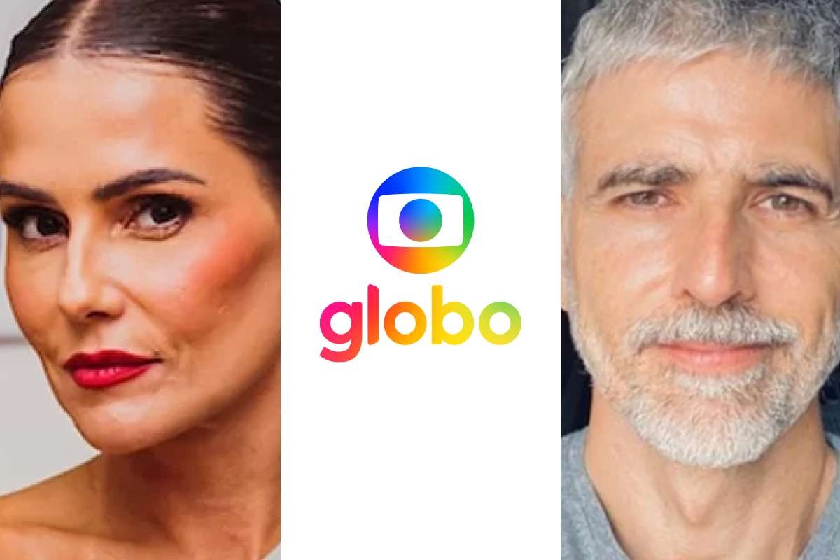 A atriz Deborah Secco, a logo da TV Globo e o ator Reynaldo Gianecchini