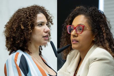 Montagem mostra a deputada Monica Seixas à esquerda e a secretária Sonaira Fernandes à direita, ambas na Alesp - Metrópoles