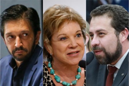 Imagem colorida traz montagem com close nos rostos de Ricardo Nunes, Marta Suplicy e Guilherme Boulos - Metrópoles