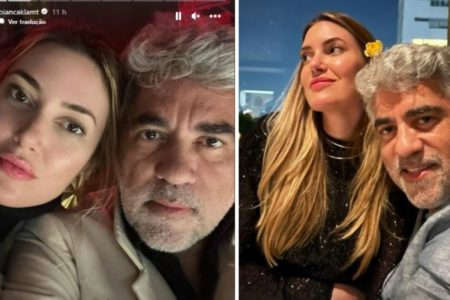 foto colorida com duas imagens da modelo Bianca Klamt com o namorado, o empresário Rogério Saladino - Metrópoles