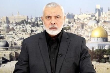 Imagem colorida de Ismail Haniyeh, líder do Hamas