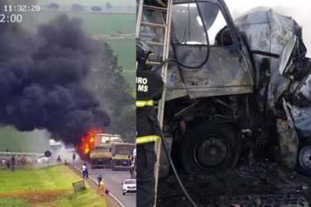 Imagem colorida mostra grave acidente de trânsito envolvendo uma carreta na MS-306, em Chapadão do Sul (MS) - Metrópoles