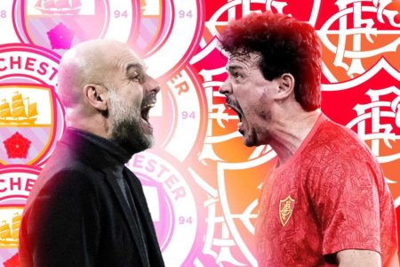 Arte mostra treinadores Pep Guardiola e Fernando Diniz se encarando - Metrópoles