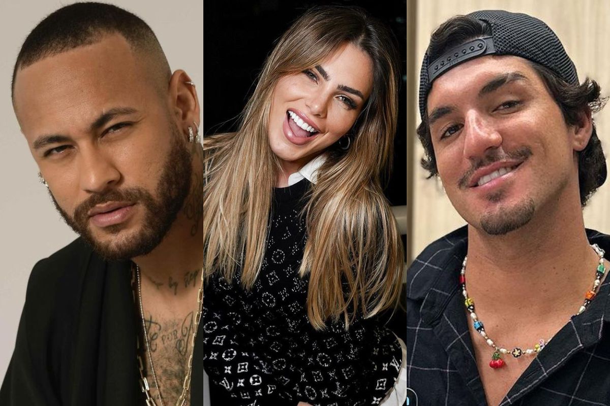 Montagem colorida de Neymar, Erika Schneider e Gabriel Medina - Metrópoles