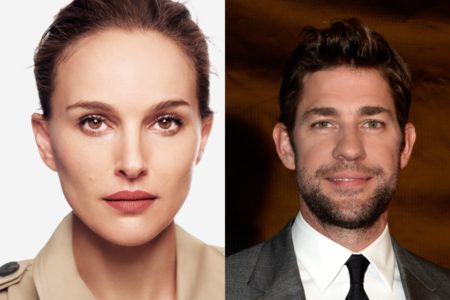 Montagem com fotos coloridas de Natalie Portman e John Krasinski - Metrópoles