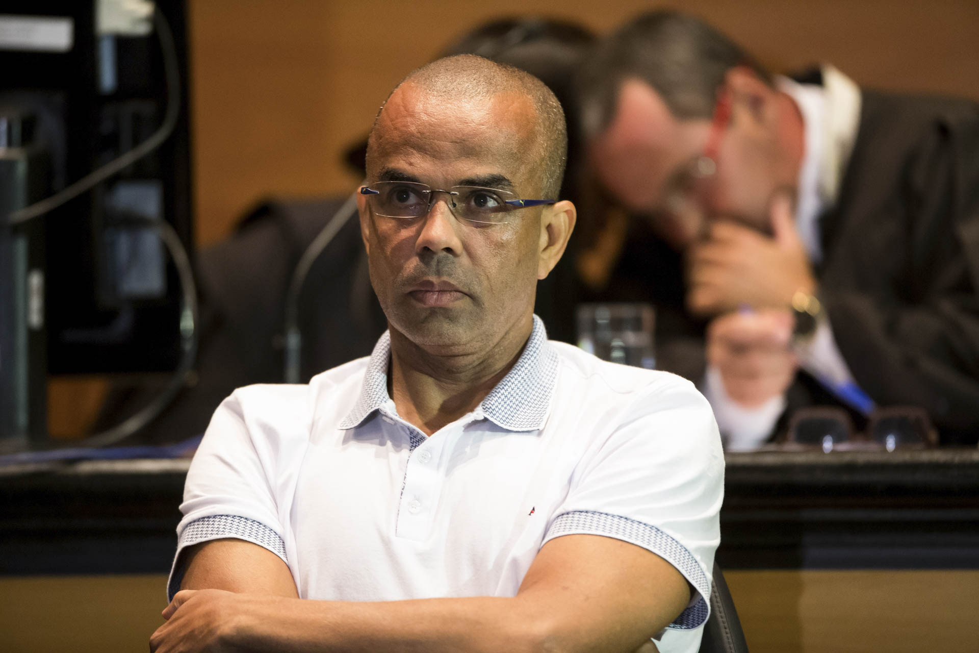 Luiz Fernando da Costa, o Fernandinho Beira-Mar, durante julgamento no 1º Tribunal do Júri, no centro do Rio