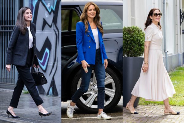 Montagem com fotos de três mulheres, sendo elas, a rainha Letizia, Kate Middleton e a rainha Mary - Metrópoles