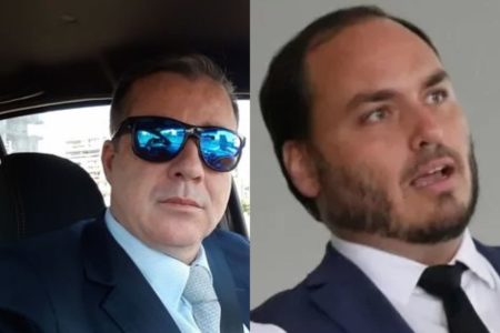 Montagem com fotos coloridas de Marcelo Bormevet e Carlos Bolsonaro - Metrópoles