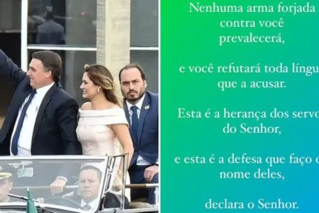 Em dia de operação contra Carlos, Michelle Bolsonaro publica versículo: 'Nenhuma arma forjada prevalecerá'