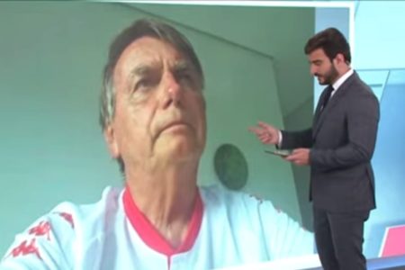 Imagem colorida mostra trecho de entrevista em que Bolsonaro se defende da acusação de que Abin é usada - Metrópoles