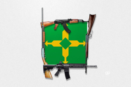 Imagem colorida de armas sobre bandeira do Distrito Federal