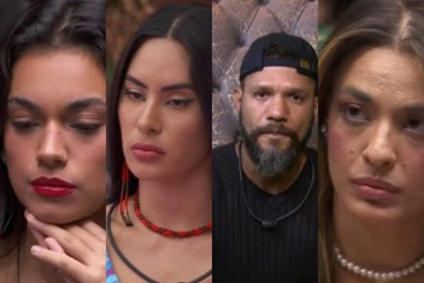 Montagem com fotos coloridas de Alane, Isabelle, Juninho e Beatriz, do BBB 24