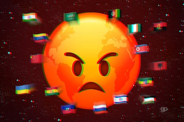 Imagem ilustrativa de um globo terrestre com emoji de 