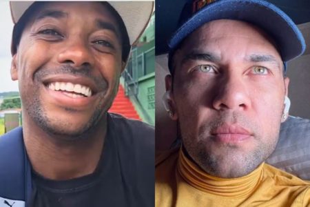 Montagem colorida de Robinho e Daniel Alves - Metrópoles