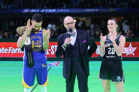 Imagem colorida de Stephen Curry e Sabrina Ionescu - Metrópoles
