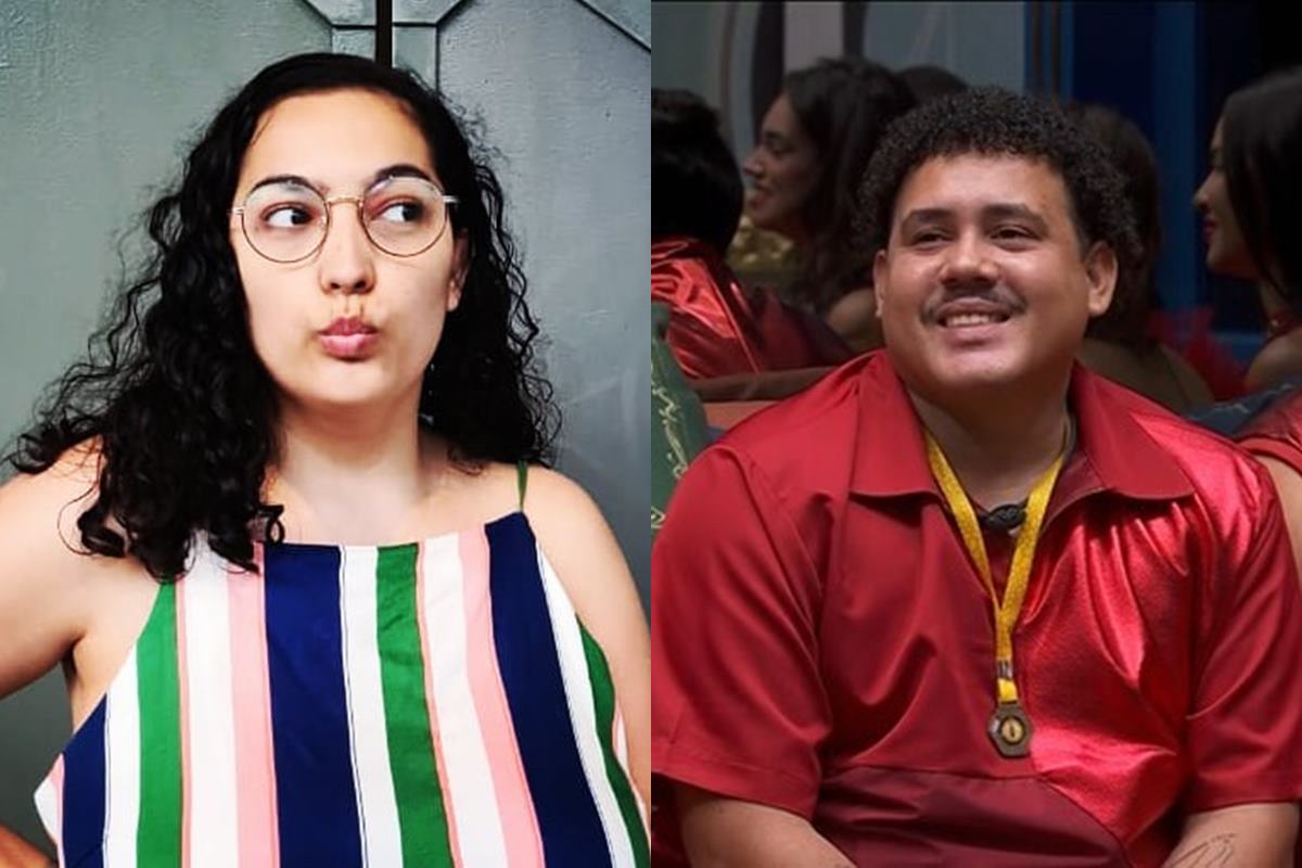 Montagem com fotos coloridas de Camila Moura e Lucas Henrique - Metrópoles