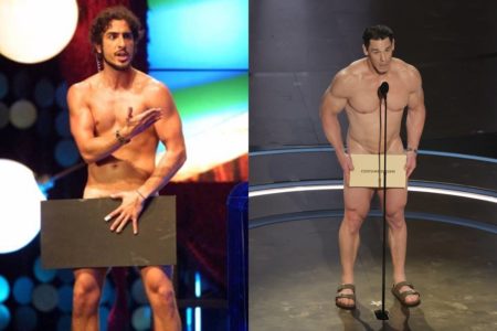 Montagem com fotos coloridas de Marcos Mion e John Cena - Metrópoles