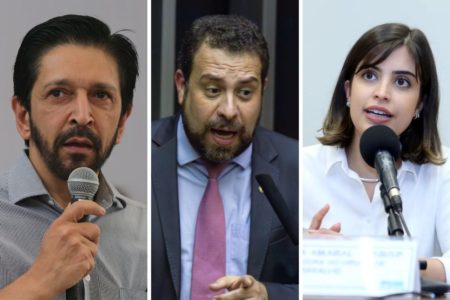 Montagem com fotos de Ricardo Nunes, Guilherme Boulos e Tabata Amaral