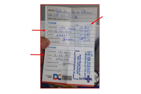 Cartão de vacina do deputado Gutemberg Reis