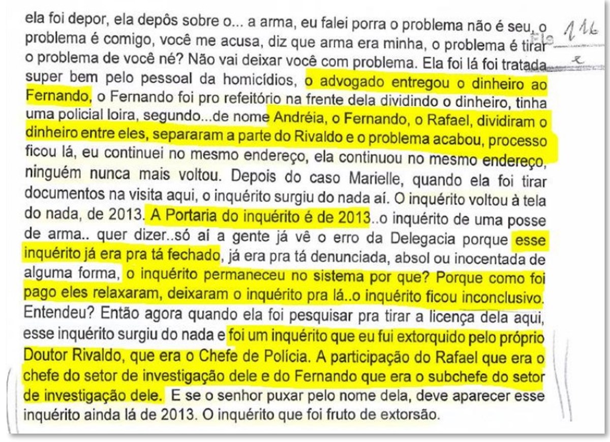 Imagem colorida de trecho de depoimento do Curicica - Metrópoles