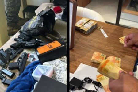 foto colorida da Operação Fim de Linha, do MP, apreendeu armas e dinheiros com dirigentes de empresas de ônibus