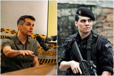 Montagem com duas fotos coloridas de Wagner Moura - Metrópoles