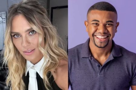 Carolina Dieckmann e Davi em montagem com fotos coloridas - Metrópoles