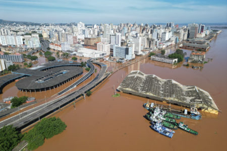 Vista aérea RS - Estado de calamidade pública após enchentes causadas pela forte chuva atingiram o estado brasileiro do Rio Grande do Sul RS - Metrópoles