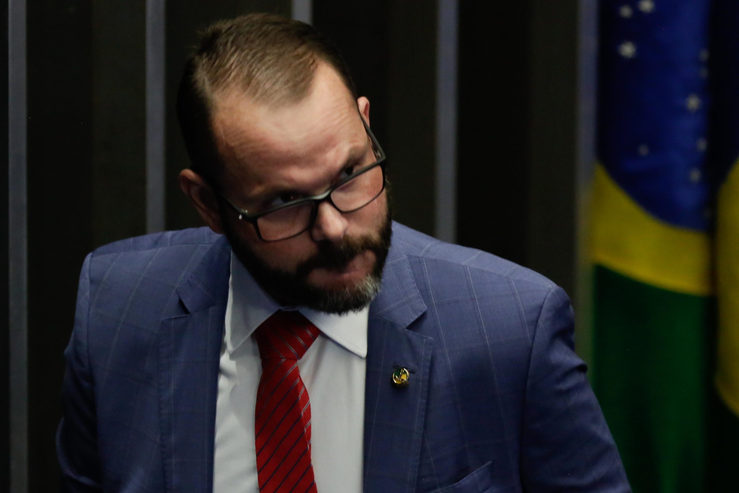 Senador Jorge Seif durante discurso no Senado, pedi perdão ao eleitores por ter ido ao show de Madonna no Rio de Janeiro e no estado do Rio Grande do Sul está em calamidade pública - Metrópoles