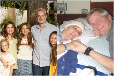 Montagem colorida de elenco de Fé Para o Impossível e Renne e Philip Murdoch