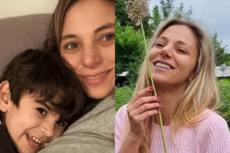 Montagem com fotos coloridas da atriz Mariana Derderián