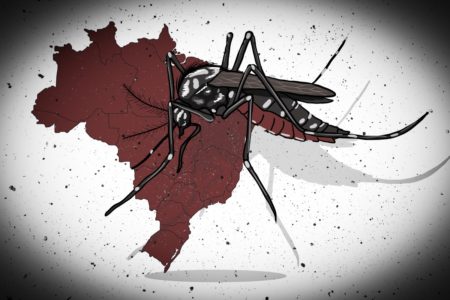 Ilustração em que um mosquito da dengue aparece sobre o mapa do Brasil - Metrópoles