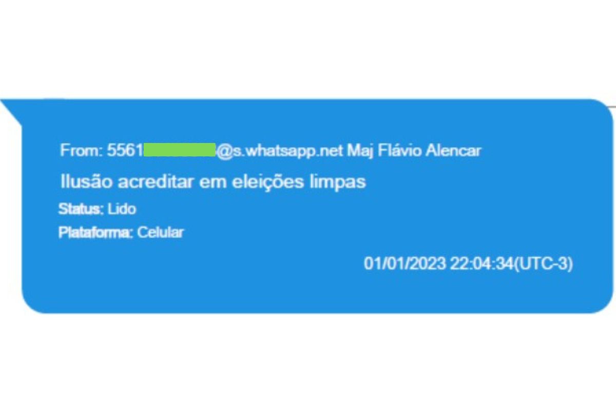 Mensagem do major Flávio Silvestre de Alencar
