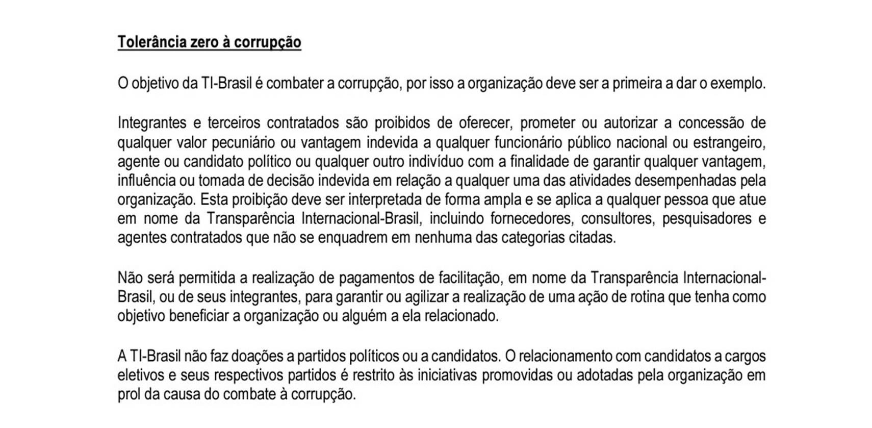 Frame em preto e branco do código de ética da ONG Transparência Internacional - Metrópoles
