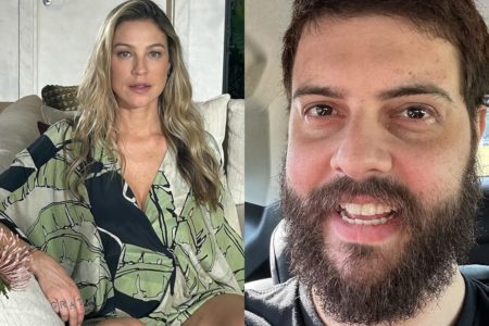 Montagem com fotos coloridas de Luana Piovani e Diogo Defante - Metrópoles